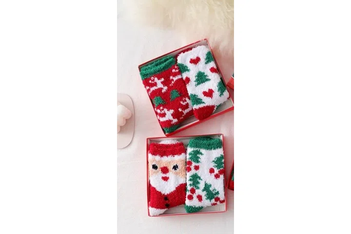 Representative commercial sample visual for Custom Christmas Coral Fleece Crew Socks SKU 736 in the DK Marketplace.