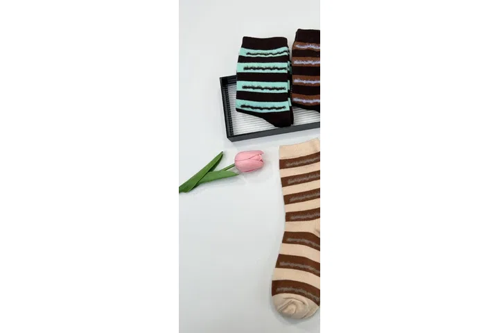 Representative commercial sample visual for Custom Embroidered Fuzzy Striped Crew Socks SKU 1155 in the DK Marketplace.